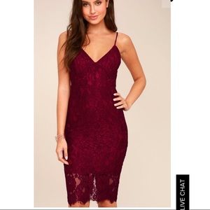 EXTRAORDINARY LOVE BURGUNDY LACE MIDI DRESS